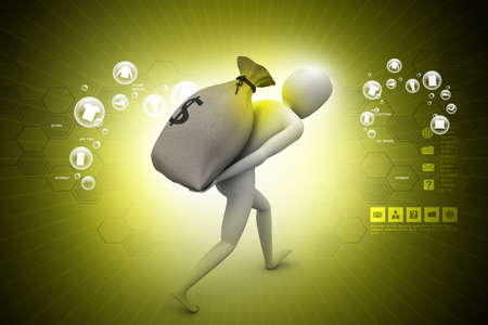 Business man with money bag in color backgroundの写真素材