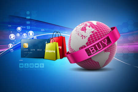 Online shopping concept in color backgroundの写真素材