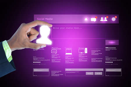 Man showing networking with virtual displayの写真素材