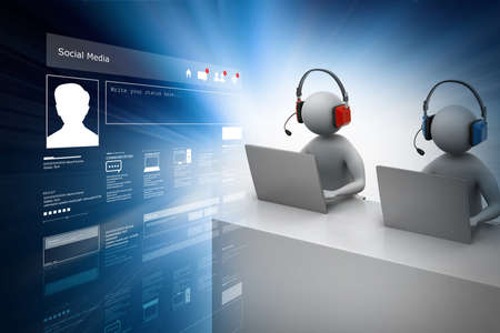 3D man with headset talking over the phoneの写真素材