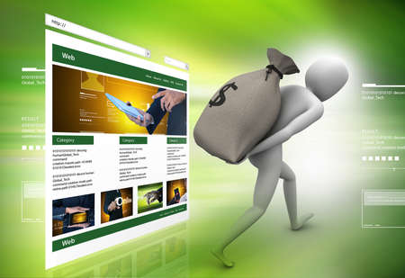 3d man carrying money bagの写真素材