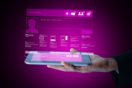 Social network concept showing the tablet computer