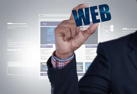 business man showing web iconの写真素材