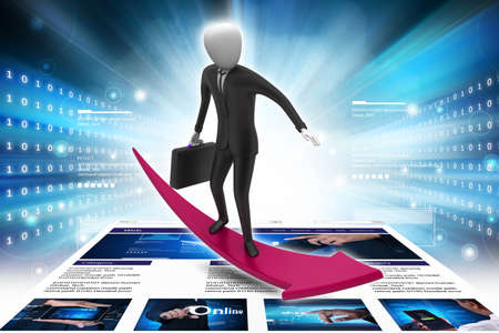 Business man standing on a successive arrow in color back groundの写真素材