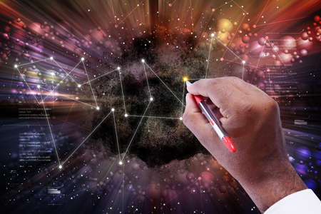 Man drawing networkingの写真素材