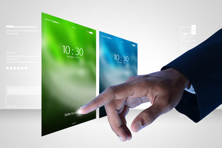 Man hand showing touch screen