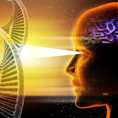 Man head and dna with cosmic energyの写真素材