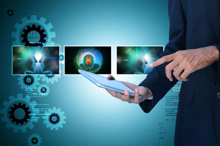 Man showing medicine technology concept on digital tabletの写真素材