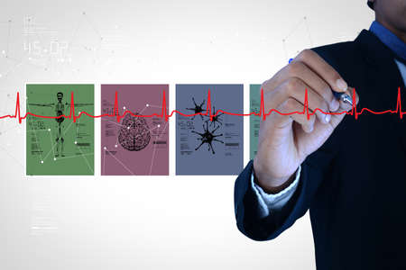 Man showing ecg lineの写真素材