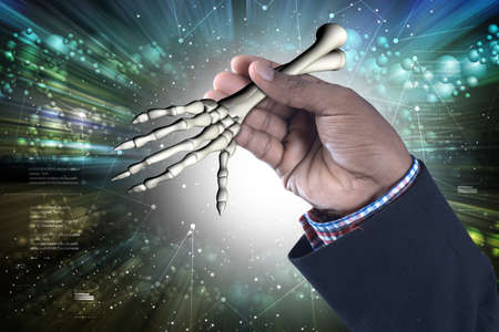 Man hand showing the Skelton of handの写真素材