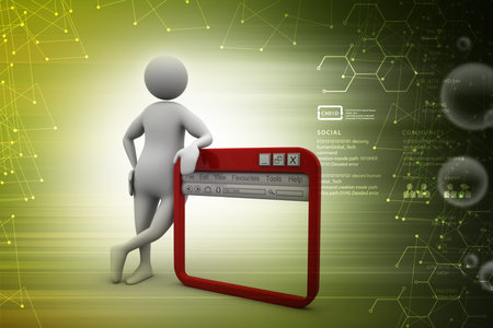 3d man with browser window