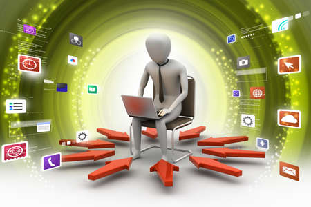 3d man working on laptopの写真素材
