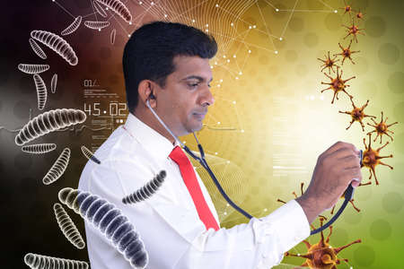 Young doctor research about the virus and bacteriaの写真素材