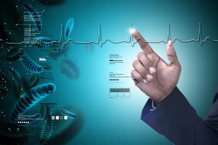 Man showing dna and bacteriaの写真素材