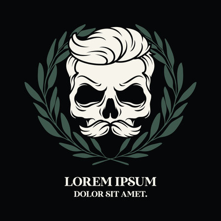 Skull with beard and laurel wreath. Vector illustration.のイラスト素材