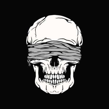 Skull with bandage on his head. Vector illustration on black background.のイラスト素材