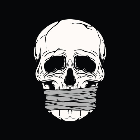 Skull with a medical mask on a black background. Vector illustration.のイラスト素材