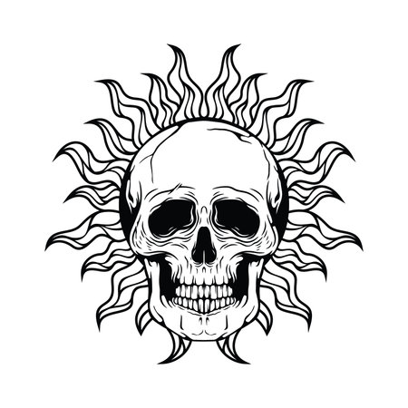 Skull with sun. Vector illustration for tattoo or t-shirt designのイラスト素材