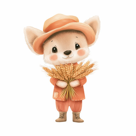 Watercolor Clipart Of Dog In Hat With Autumn Bouquet On Isolated Background. For Nursery Fabric And Printsの素材