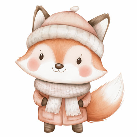 Winter Fox Illustration Adorable Watercolor Art for Kids Clothes And Printsの素材