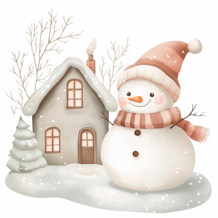 Winter Wonderland Snowman Watercolor Illustrationの素材