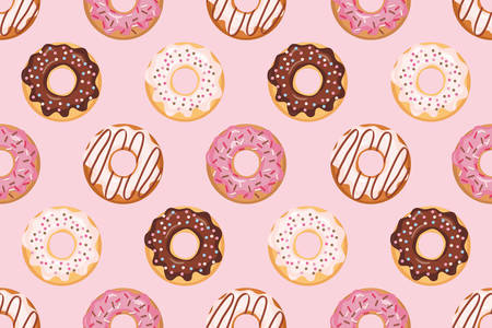 Seamless pattern with glazed donuts. Pink colors. Girly. For print and web. Vectorのイラスト素材