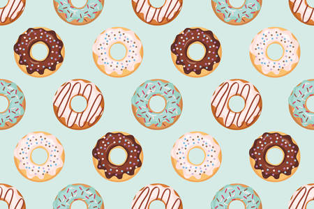 Seamless pattern with glazed donuts. Blue and beige colors. Girly. For print and web. Vectorのイラスト素材