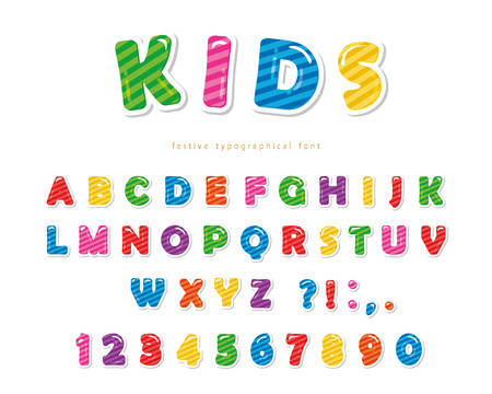 Kids font. Cartoon glossy colorful letters and numbers. Vectorのイラスト素材