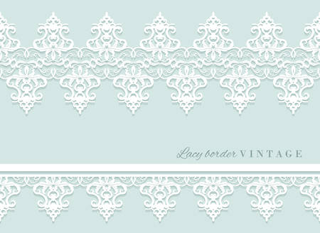 Lace decorative border set on pastel blue. Bridal shower and wedding design. Vectorのイラスト素材