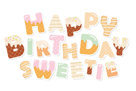 Happy birthday sweetie. Sweet letters. Vectorのイラスト素材