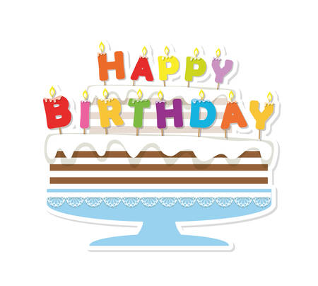 Birthday cake with candles. Paper cutout sticker. Happy birthday letters.のイラスト素材