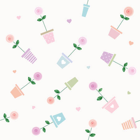 Floral seamless pattern background with roses in flowerpots. vectorのイラスト素材
