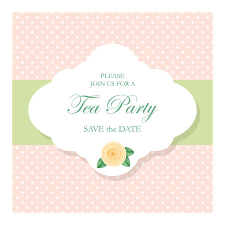 Vintage decorative frame with sample text on polka dots background. For wedding, birthday, bridal shower, scrapbook design. vectorのイラスト素材