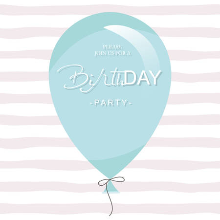 Birthday party invitation card template. Blue balloon on stripped background. Vectorのイラスト素材
