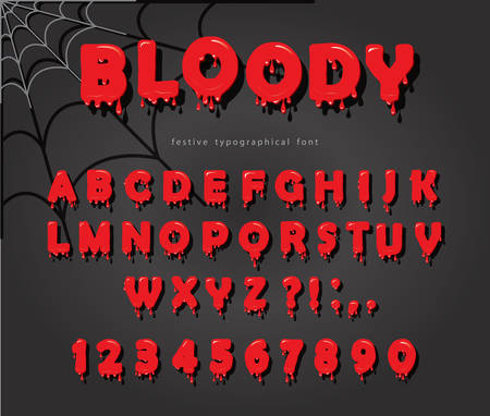 Halloween blood font. Abc bright red liquid letters and numbers. For banners, postersのイラスト素材