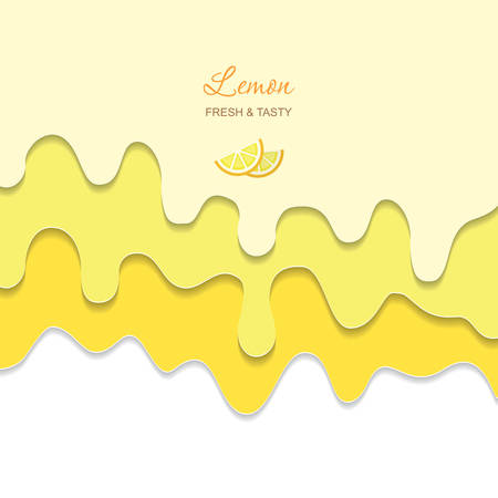 Melted flowing lemon yellow cream background. 3d paper cut out layers.のイラスト素材