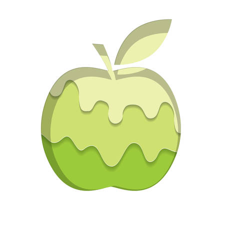 Apple silhouette template. Melted flowing lime green jam background. 3d paper cut out layers. Vectorのイラスト素材