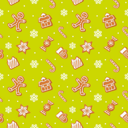 Christmas gingerbread cookies pattern background. Cute cartoons.の写真素材