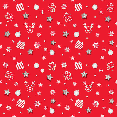 Christmas and new year pattern background with glitter stars and decorative elements.の写真素材