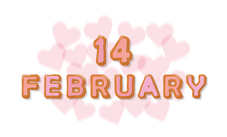 February 14 sweet cartoon letters. Valentines day design. For greeting cards and posters. Vector.のイラスト素材