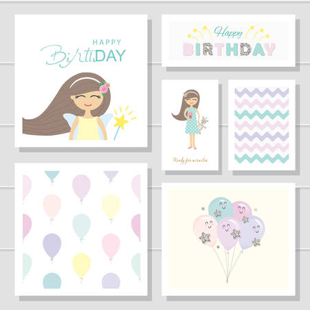 Cute cartoon birthday cards and templates set. vectorのイラスト素材