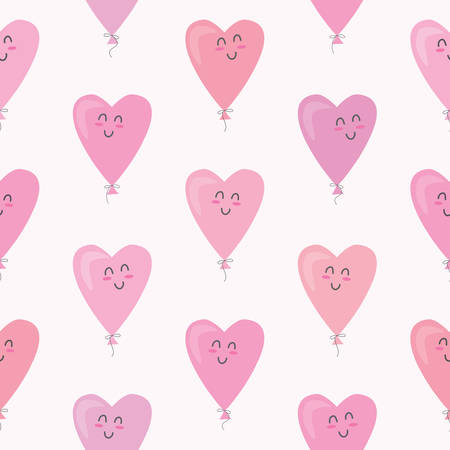 Cute seamless pattern with kawaii hearts balloons. For Valentines day, birthday, baby shower, holidays design. Vectorのイラスト素材