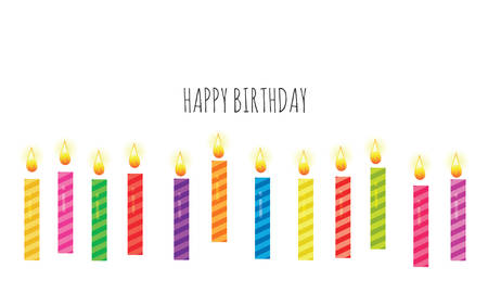Birthday greeting card template. Colorful candles set isolated on white. Vector illustrationのイラスト素材