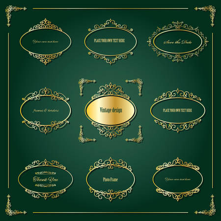 Vintage golden oval frames and borders set. Luxury design.のイラスト素材