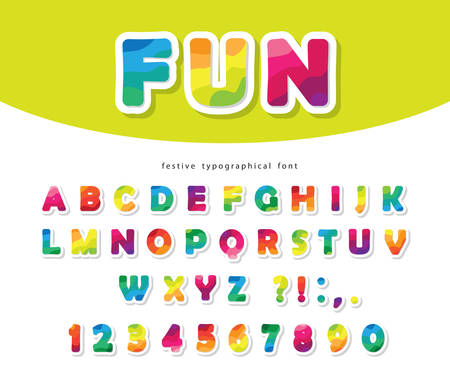 Modern colorful font. Bright paper cutout ABC letters and numbers. Trendy flexible alphabet. Vector illustrationのイラスト素材