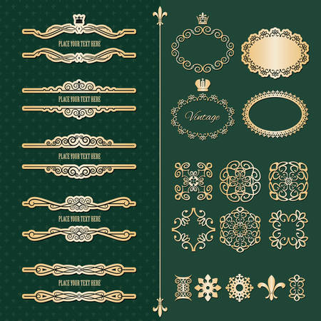 Lixury golden frames and borders set. Vectorのイラスト素材