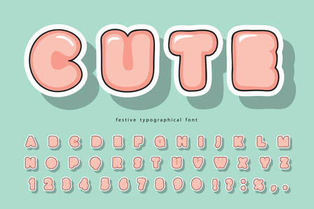 Cute bubble font with funny smiling faces. Cartoon alphabet. For birthday, baby shower, greeting cards, party invitation, kids design. Vector illustrationのイラスト素材