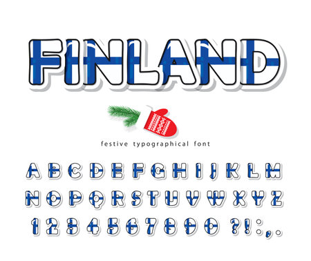 Finland national flag font. Bright cartoon alphabet. Vectorのイラスト素材
