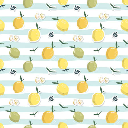 Summer seamless pattern with lemons. Festive tropical background for textile, fabric, decorative paper. Rasterの写真素材
