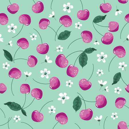 Cherry seamless pattern. Summer beautiful print for textile, fabric, decorative paper. Vectorのイラスト素材